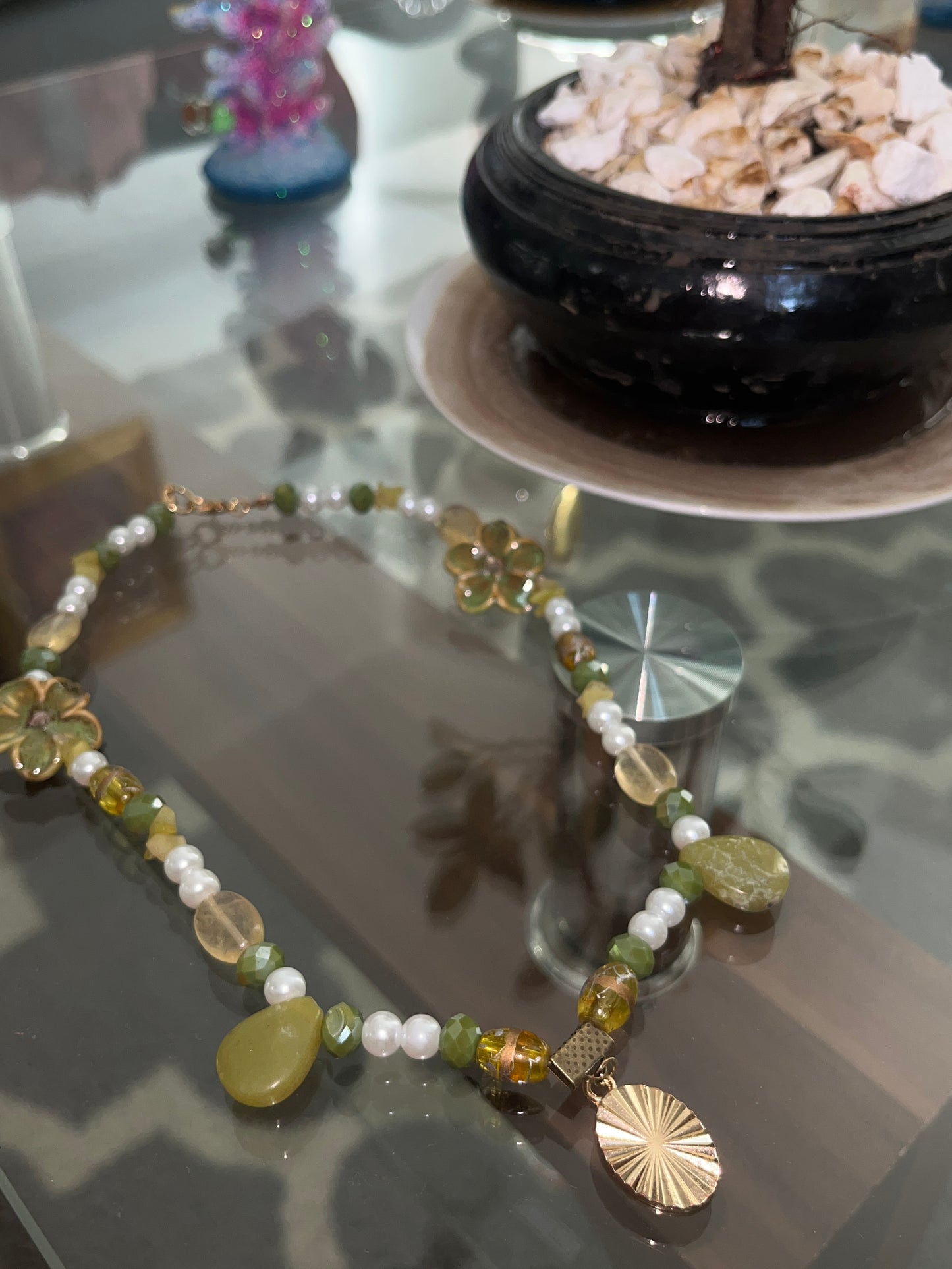 "Green Eternal Sunshine" Stone Necklace