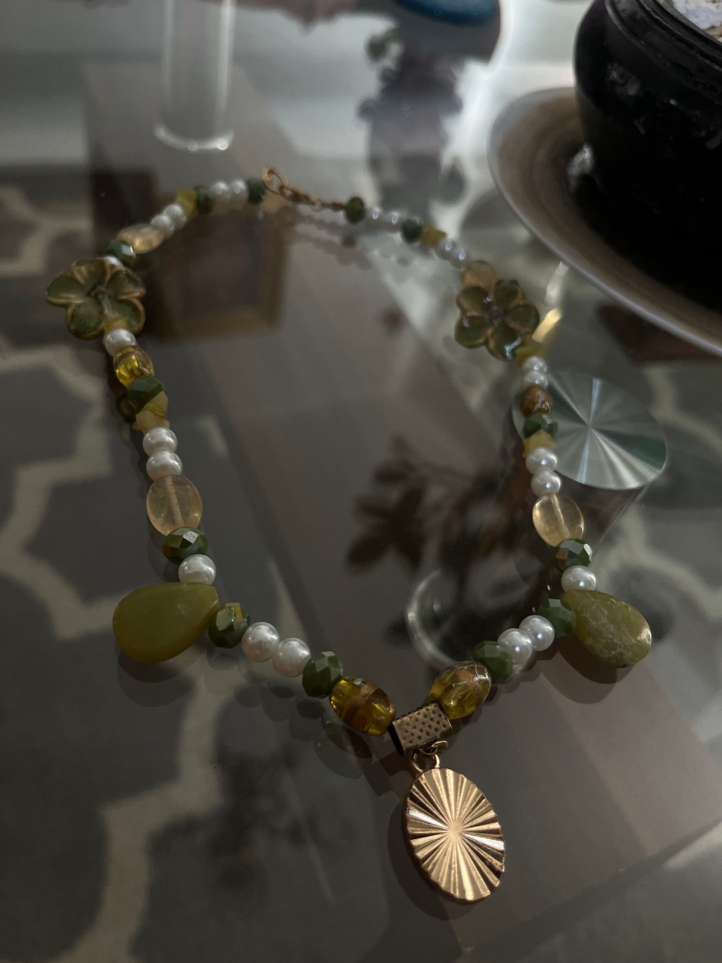 "Green Eternal Sunshine" Stone Necklace